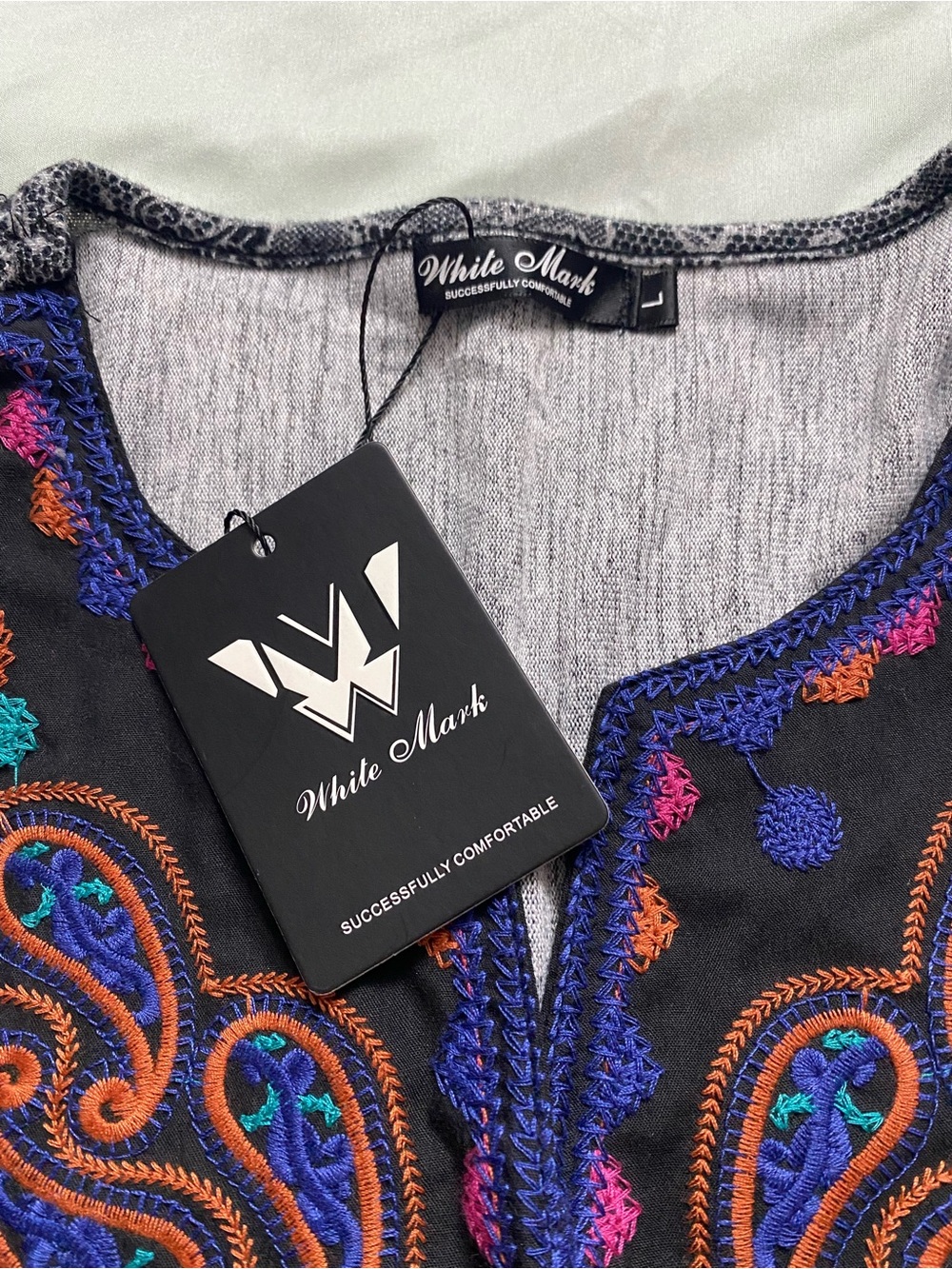 NWT White Mark Boho Embroidered Paisley V-Neck Mini Dress Large - Picture 7 of 10